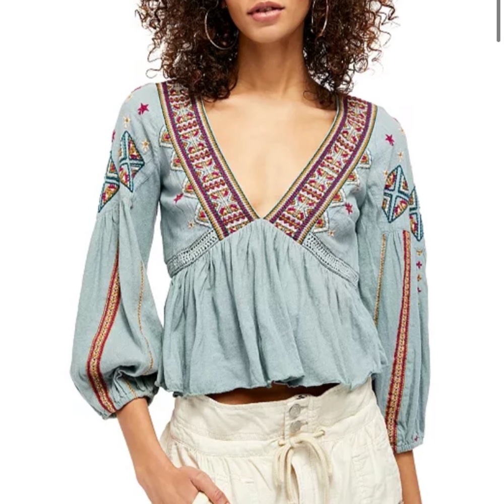 Free People Aria Embroidered Top